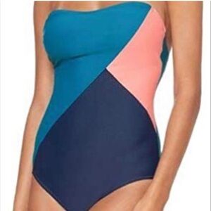 Colorblock Strapless Swimsuit